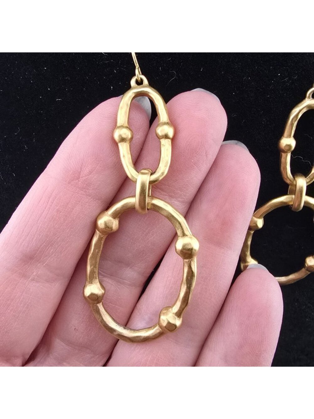 Lauren Ralph Lauren Gold-Toned Double Oval Dangle Textured Earrings - Picture 3 of 7